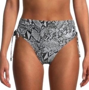 Time & Tru Side Tie Snakeskin Swimsuit Bikini Bottoms, 1X, Black & White